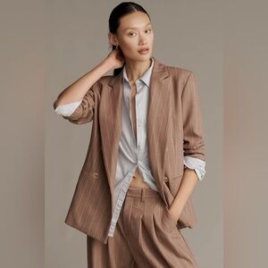 ANTHROPOLOGIE MAEVE THE RUE OVERSIZED PINSTRIPE BLAZER BROWN XSP